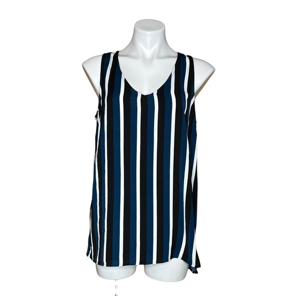 14th & Union vertical stripe sleeveless v neck blouse medium - Picture 2 of 5
